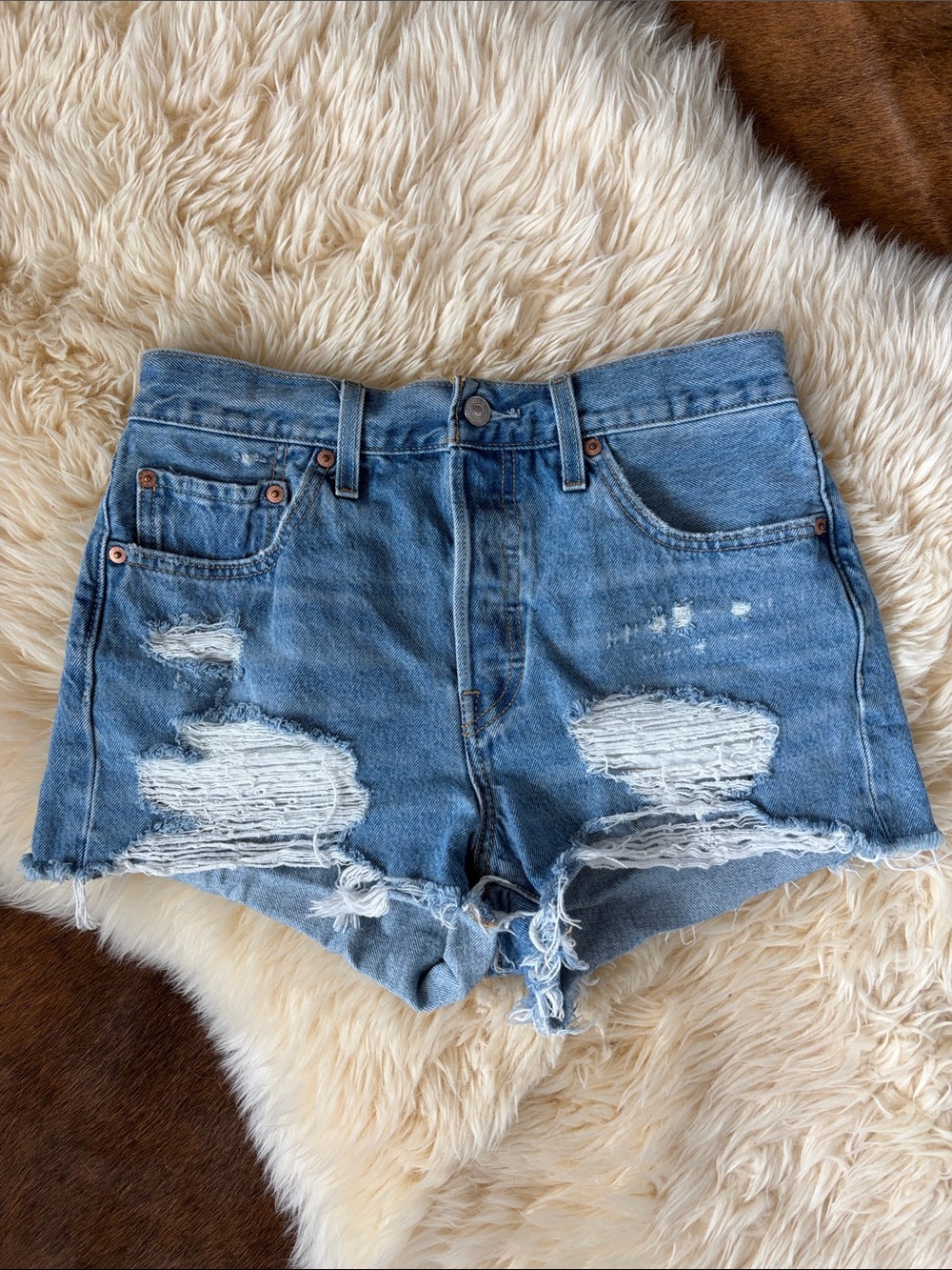 Levi 501 distressed shorts
